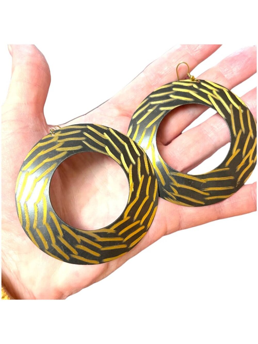 Black Gold Oversized Hoop Earrings Vintage 1980s Jumbo Statement